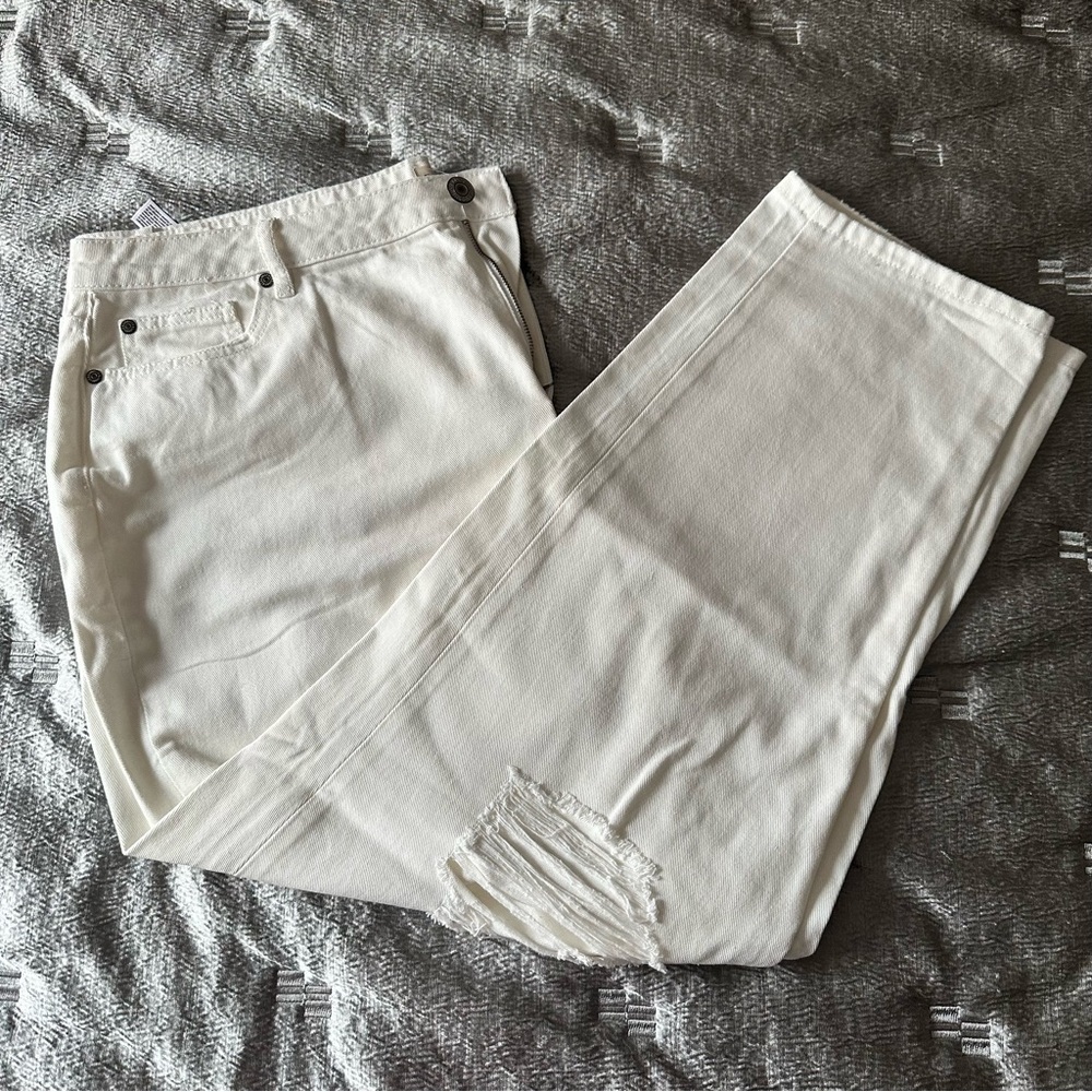 Eloquii Plus Size Distressed White Denim Pants - Picture 4 of 10